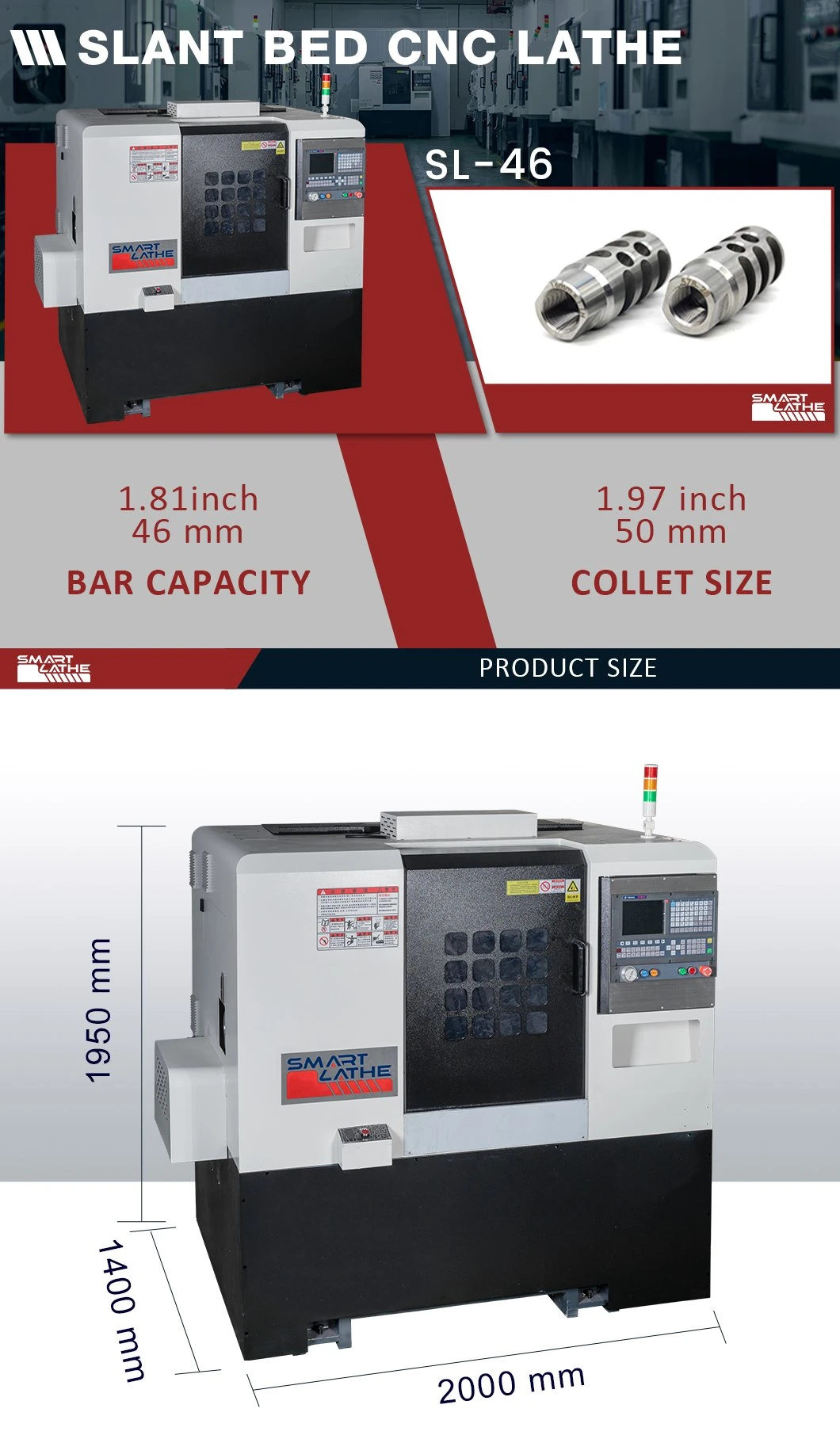 CNC Milling Machine Syntec CNC Controller CNC Slant Bed Lathe with Bar Feeder (SL-46)